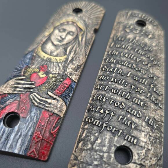 1911 Full-Size Magwell Maple Grips - Psalms 23:4 X Immaculate Heart / Hand-painted