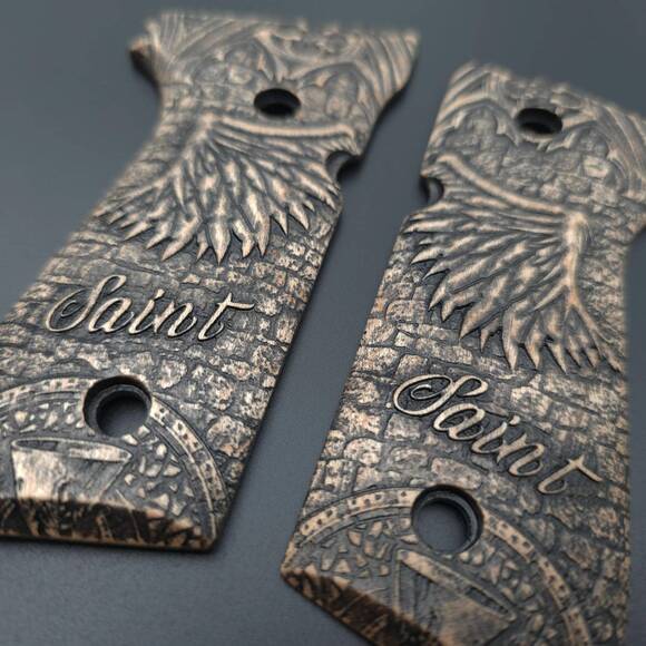 Beretta 92 Full-Size Maple Grips - Saint / Hand-painted
