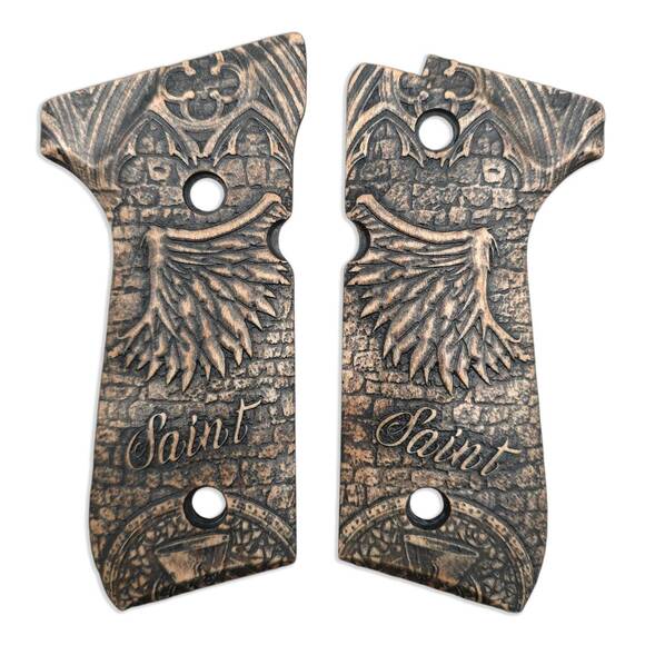 Beretta 92 full-size maple grips - Saint / hand-painted