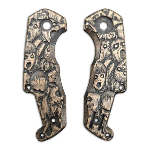 MKM Isonzo maple handle scales - Scared Faces / hand-painted