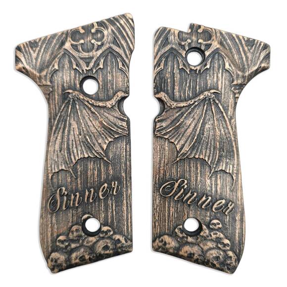 Beretta 92 full-size maple grips - Sinner / hand-painted