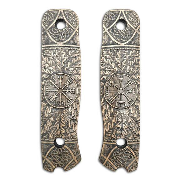 Fällkniven F1X maple handle scales - Vegvisir / hand-painted