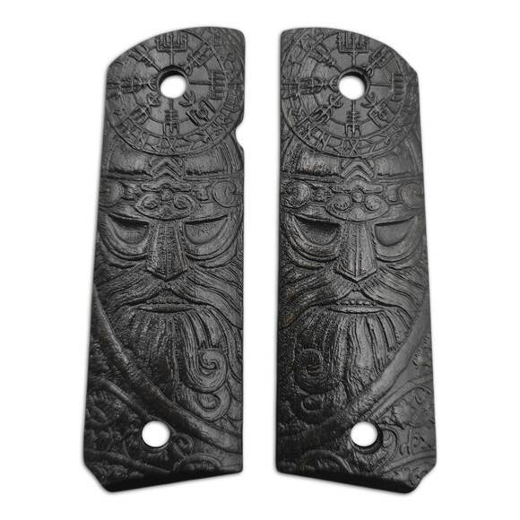 1911 full-size maple grips - Vegvisir X Viking Black / hand-painted