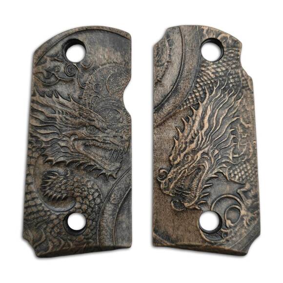 Kimber Micro 9 maple grips - Yin Yang Dragon / hand-painted