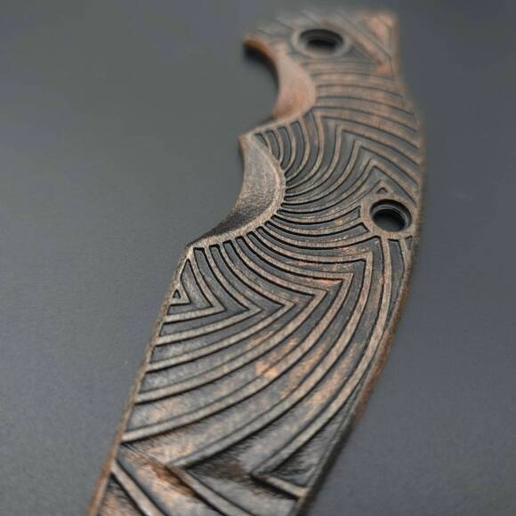 Hinderer Jurassic maple handle scales - Artefact Dark Bronze / hand-painted