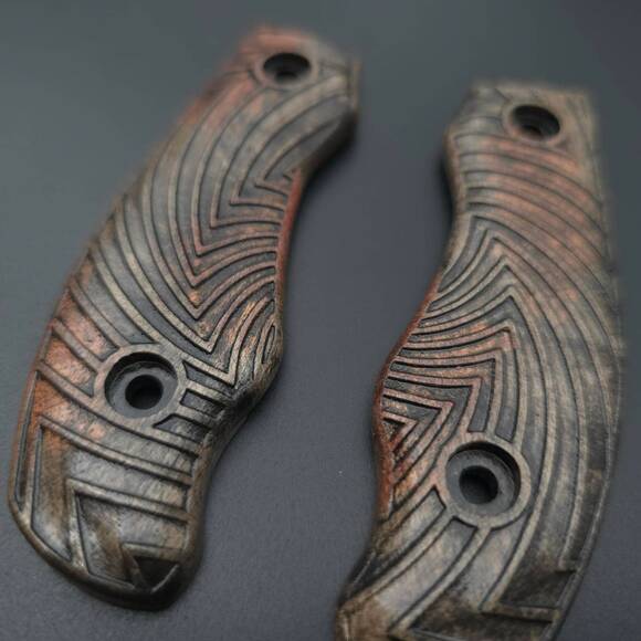 Ka-Bar Becker Necker BK11 maple handle scales - Artefact Dark Bronze / hand-painted