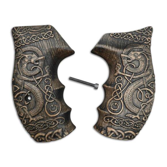 Smith And Wesson K/L frame Round Butt maple grips - Celtic Gates / hand-painted