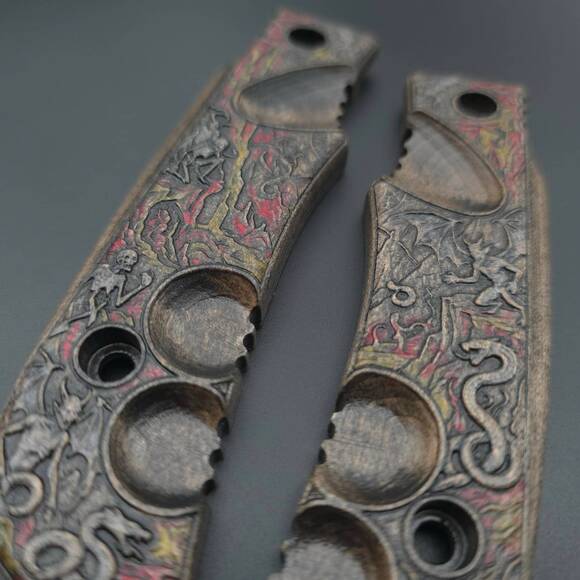 Fox Knives Military Division Forprene maple handle scales - Hell / hand-painted