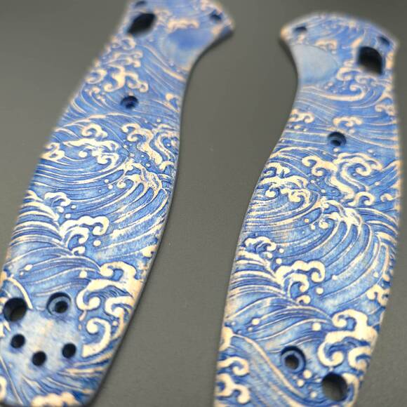Benchmade Barrage 580 maple handle scales - Japan Wave / hand-painted