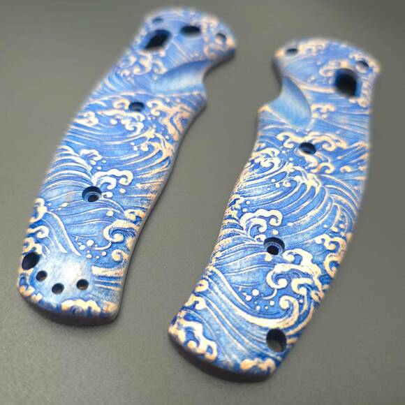 Benchmade Volli 1000001 maple handle scales - Japan Wave / hand-painted