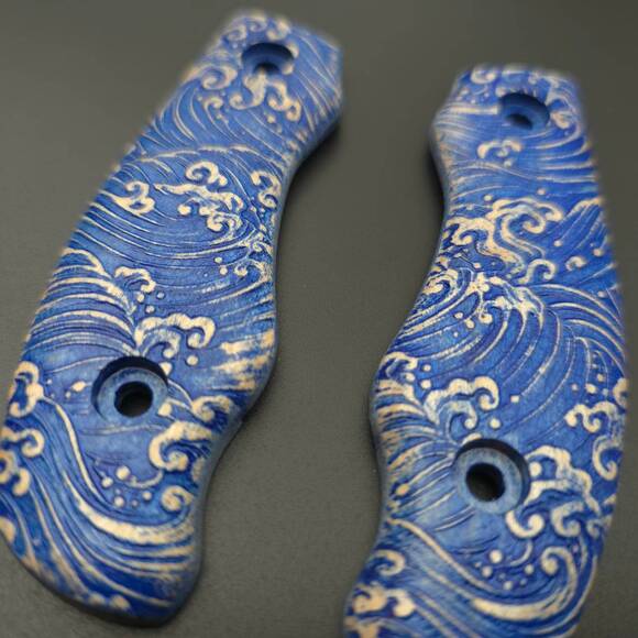 Ka-Bar Becker Necker BK11 maple handle scales - Japan Wave / hand-painted