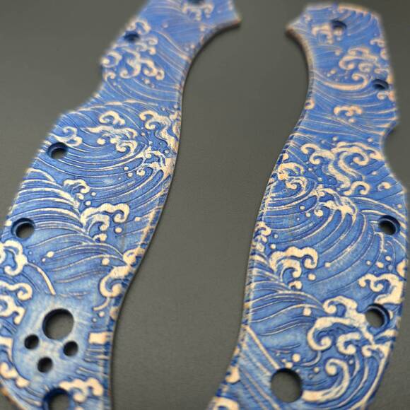 Spyderco Stretch 2 XL Cru-Wear maple handle scales - Japan Wave / hand-painted