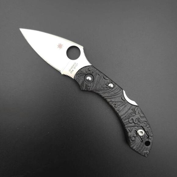 Spyderco Dragonfly 2 maple handle scales - Japan Wave Black / hand-painted
