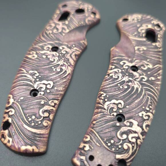 Benchmade Volli 1000001 maple handle scales - Japan Wave Blueberry / hand-painted