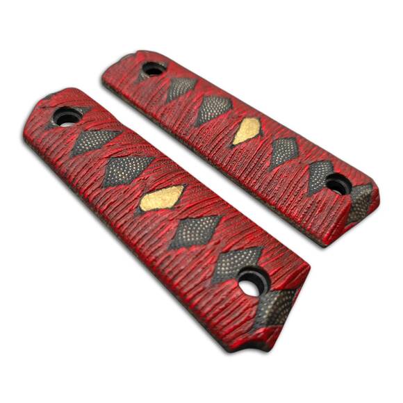 Browning 1911 22 / 380 maple grips - Katana Red Gold Coin / hand-painted