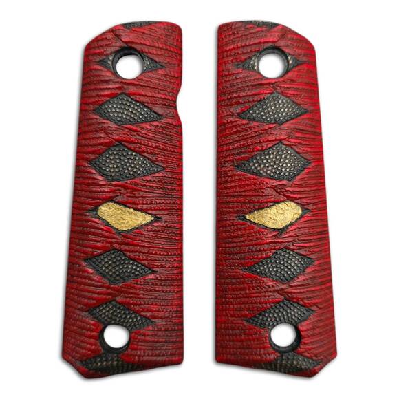 Browning 1911 22 / 380 maple grips - Katana Red Gold Coin / hand-painted