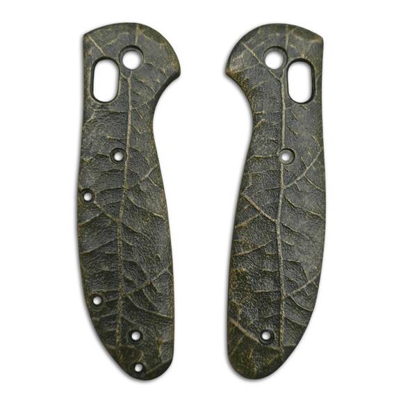 Benchmade Mini Griptilian 555 maple handle scales - Leaf Dark Green Clipless / hand-painted