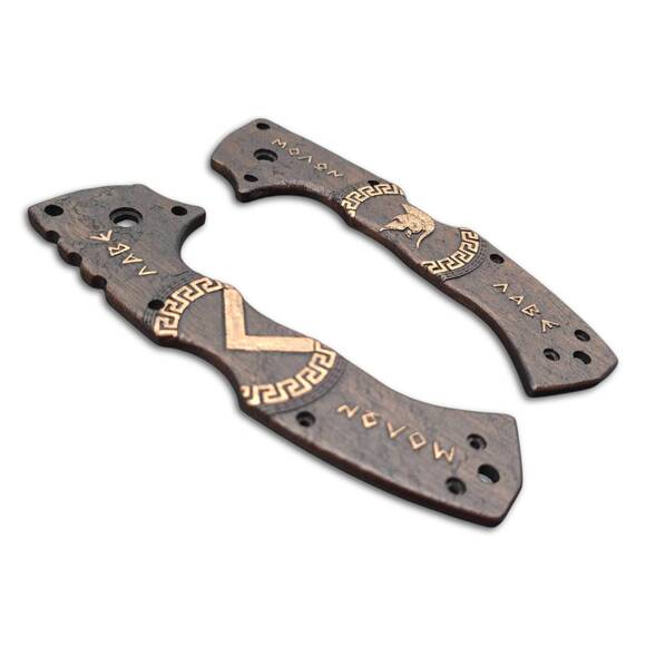 Cold Steel 4-Max Scout walnut handle scales - Molon Labe V3 Dark Bronze / hand-painted