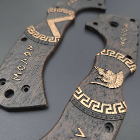 Cold Steel 4-Max Scout walnut handle scales - Molon Labe V3 Dark Bronze / hand-painted