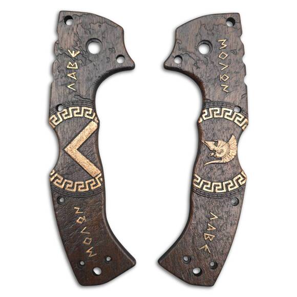 Cold Steel 4-Max Scout walnut handle scales - Molon Labe V3 Dark Bronze / hand-painted