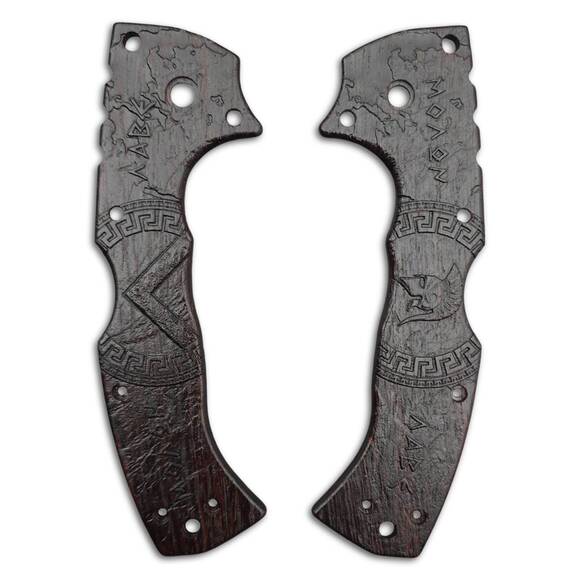 Cold Steel 4-Max Scout wenge handle scales - Molon Labe V3 / hand-painted