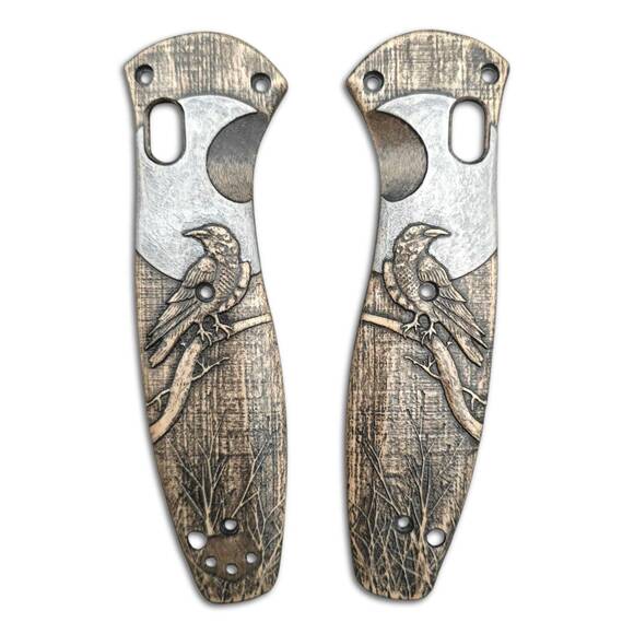 Benchmade Barrage 580 maple handle scales - Moon Raven / hand-painted