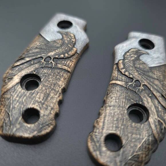 Böker Plus Little Dvalin maple handle scales - Moon Raven / hand-painted