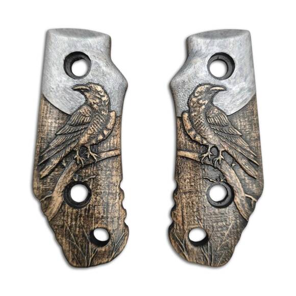 Böker Plus Little Dvalin maple handle scales - Moon Raven / hand-painted