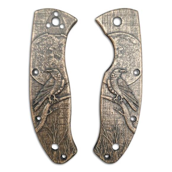 Spyderco Tenacious maple handle scales - Raven / hand-painted