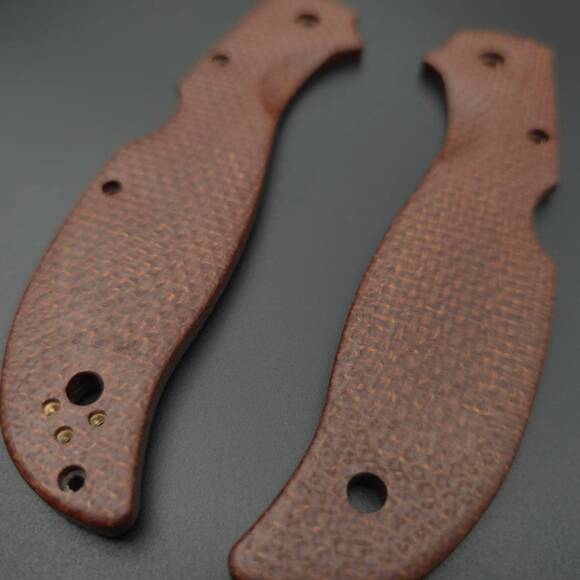 Spyderco Stretch 2 XL Micarta Brown Burlap handle scales - Traditional / hand-painted