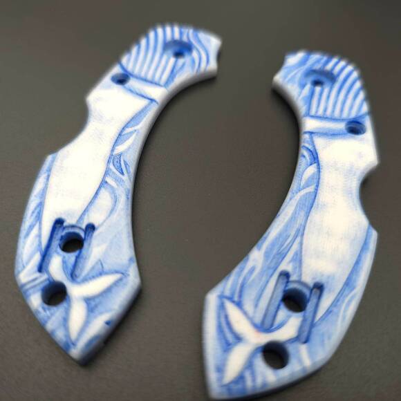 Spyderco Dragonfly 2 G10 Off White handle scales - Whale / hand-painted