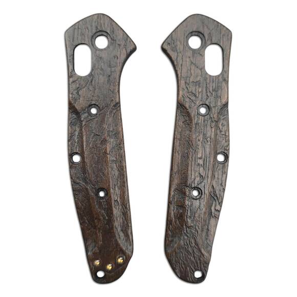 Benchmade Mini Osborne 945 walnut handle scales - Wood Bark V2 Dark / hand-painted