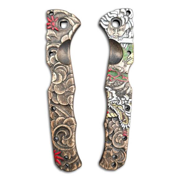 Cold Steel Frenzy 2 3.5 maple handle scales - Celestial Demon / hand-painted