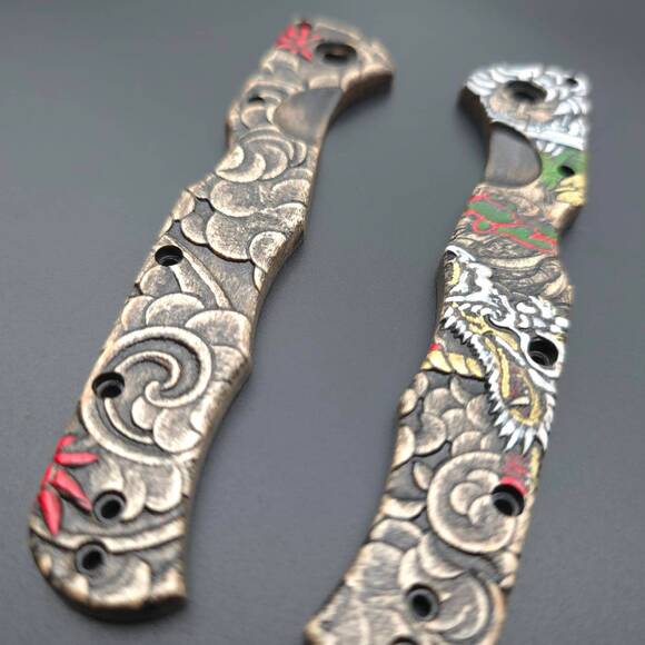 Cold Steel Frenzy 2 3.5 maple handle scales - Celestial Demon / hand-painted