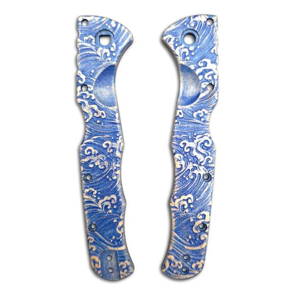 Cold Steel Frenzy 2 3.5 maple handle scales - Japan Wave / hand-painted