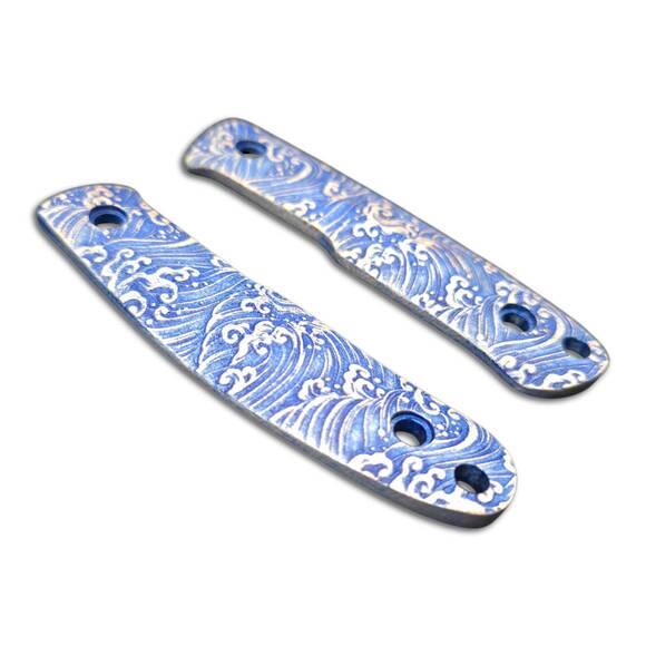 Kizlyar Asket maple handle scales - Japan Wave / hand-painted