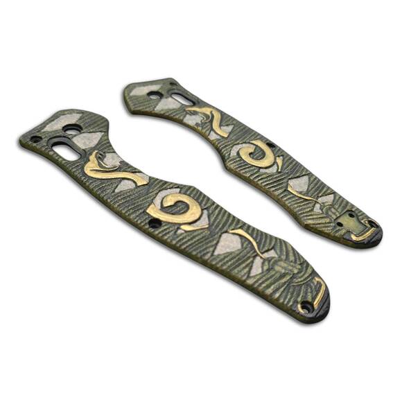 Benchmade Contego 810 maple handle scales - Katana V2 Green Gold / hand-painted
