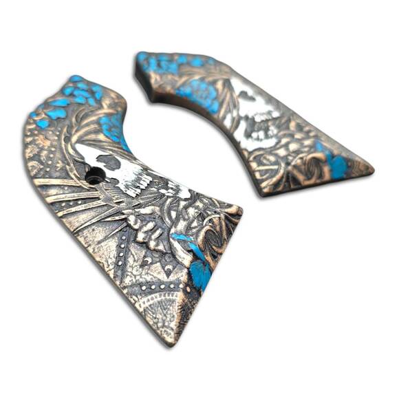 Ruger XR3 New maple grips - Skull Flowers Blue / hand-painted