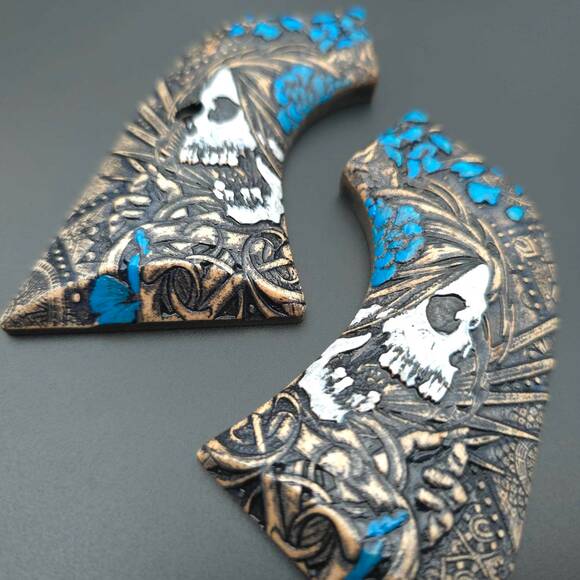 Ruger XR3 New maple grips - Skull Flowers Blue / hand-painted