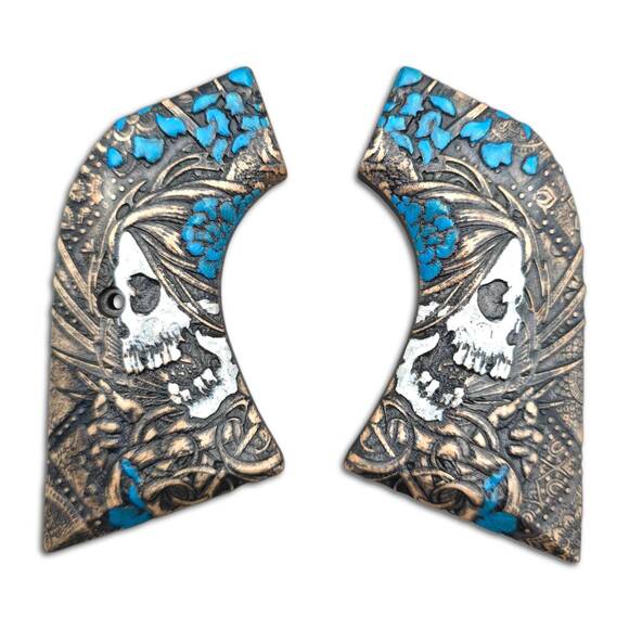 Ruger XR3 New maple grips - Skull Flowers Blue / hand-painted