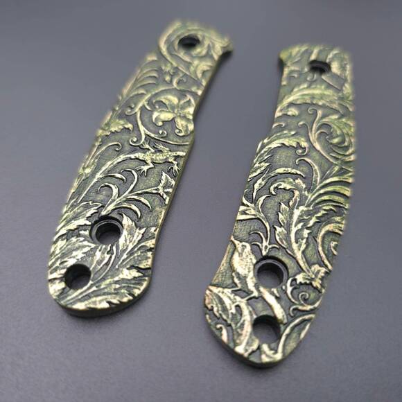 Kizlyar Asket maple handle scales - Wild Thickets Green / hand-painted