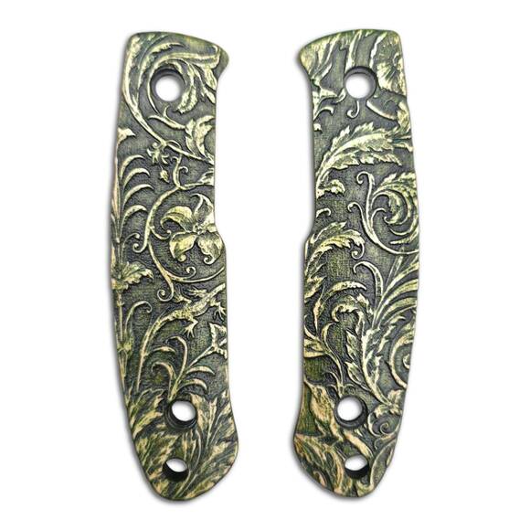 Kizlyar Asket maple handle scales - Wild Thickets Green / hand-painted