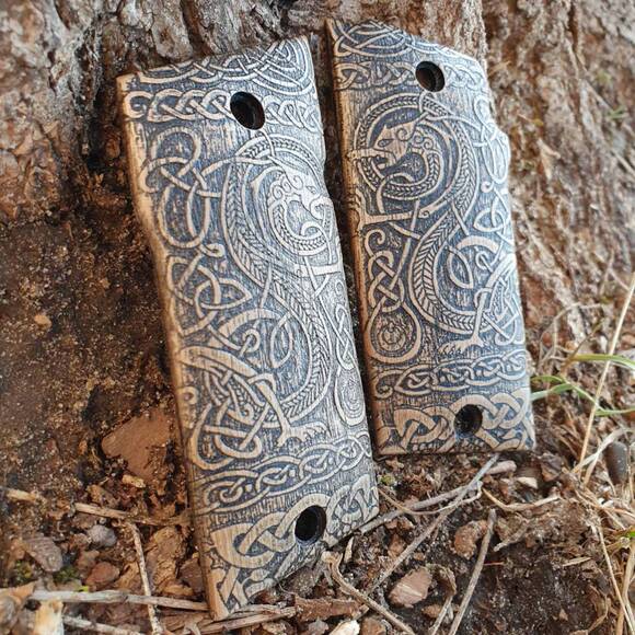 Coonan 357 Magnum Compact-Size Maple Grips - Celtic Gates / Hand-painted