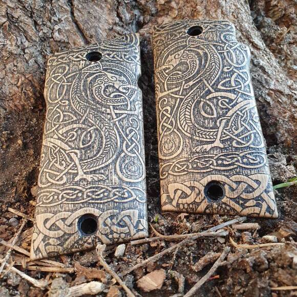 Coonan 357 Magnum Compact-Size Maple Grips - Celtic Gates / Hand-painted
