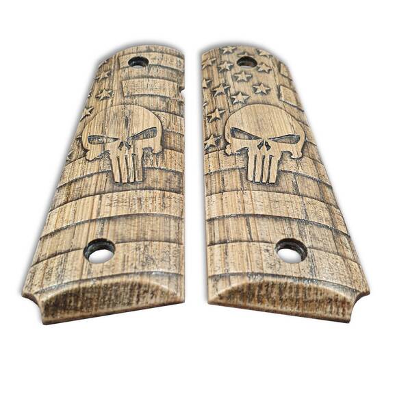 1911 Full-Size Maple Grips - American Punisher / Hand-painted