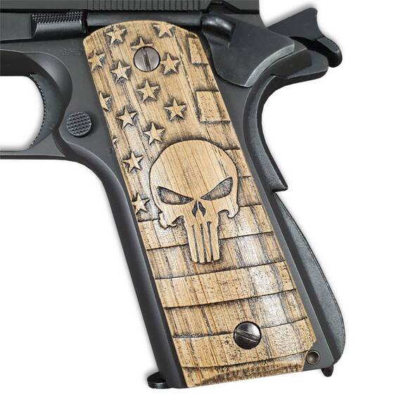 1911 Full-Size Maple Grips - American Punisher / Hand-painted
