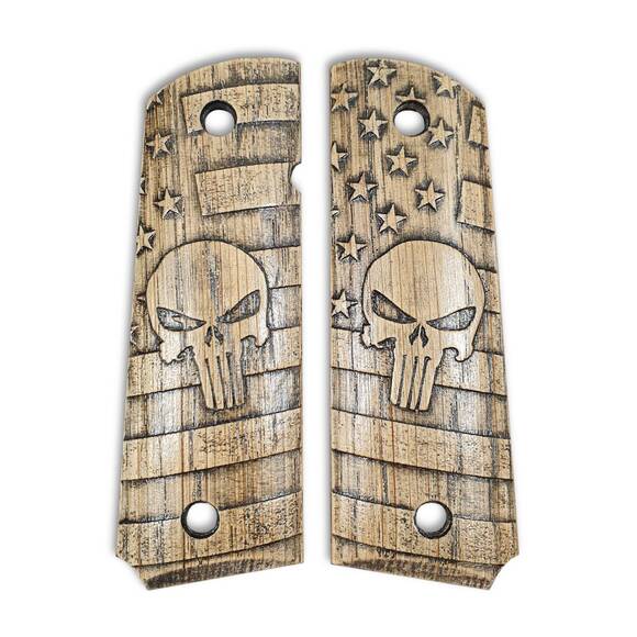 1911 full-size maple grips - American Punisher / hand-painted