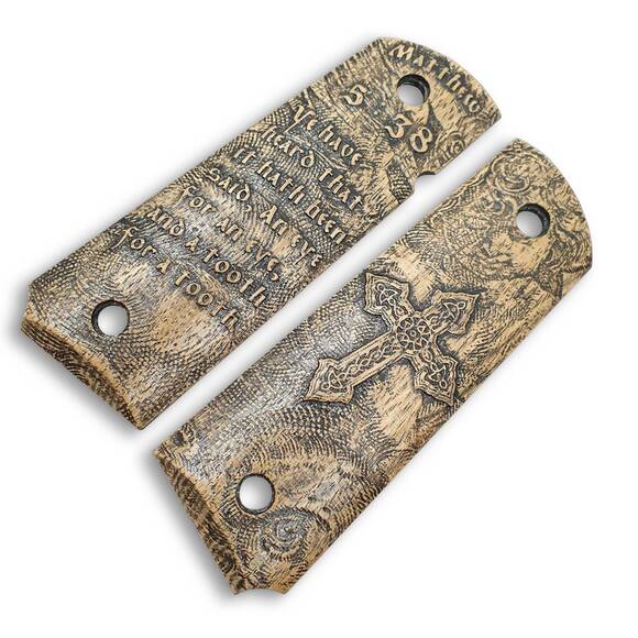 1911 Full-Size Maple Grips - Matthew 5:38 / Hand-painted