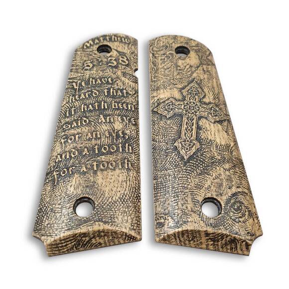 1911 Full-Size Maple Grips - Matthew 5:38 / Hand-painted