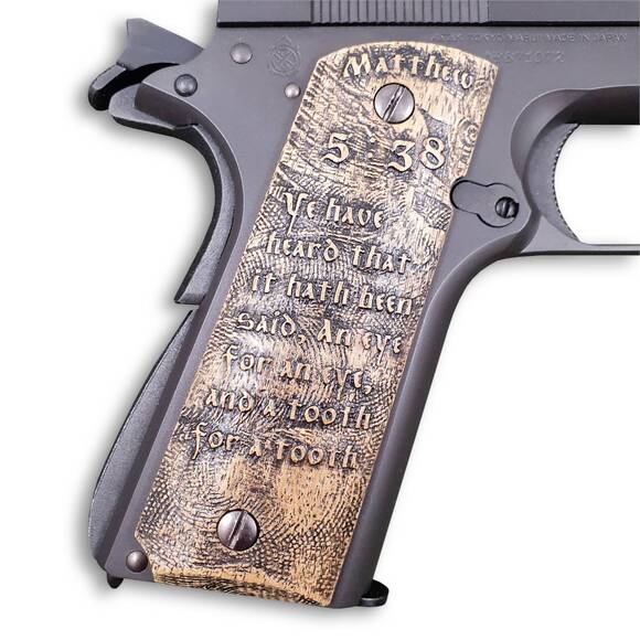 1911 Full-Size Maple Grips - Matthew 5:38 / Hand-painted